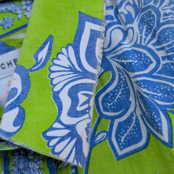 Gretchen Scott Lime Green and Blue Floral Patterned Button Down Shirt - Picture 5 of 14